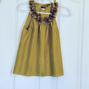 J. Crew Green Ruffled Sleeveless Blouse 100% Silk